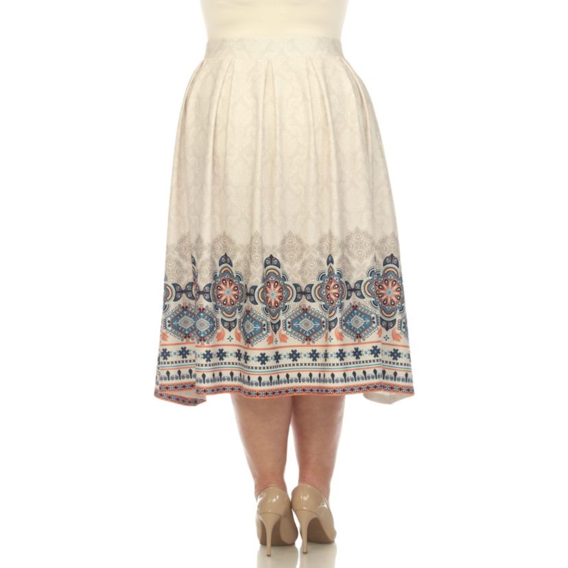 Plus Size Floral Border Print Flared Skirt