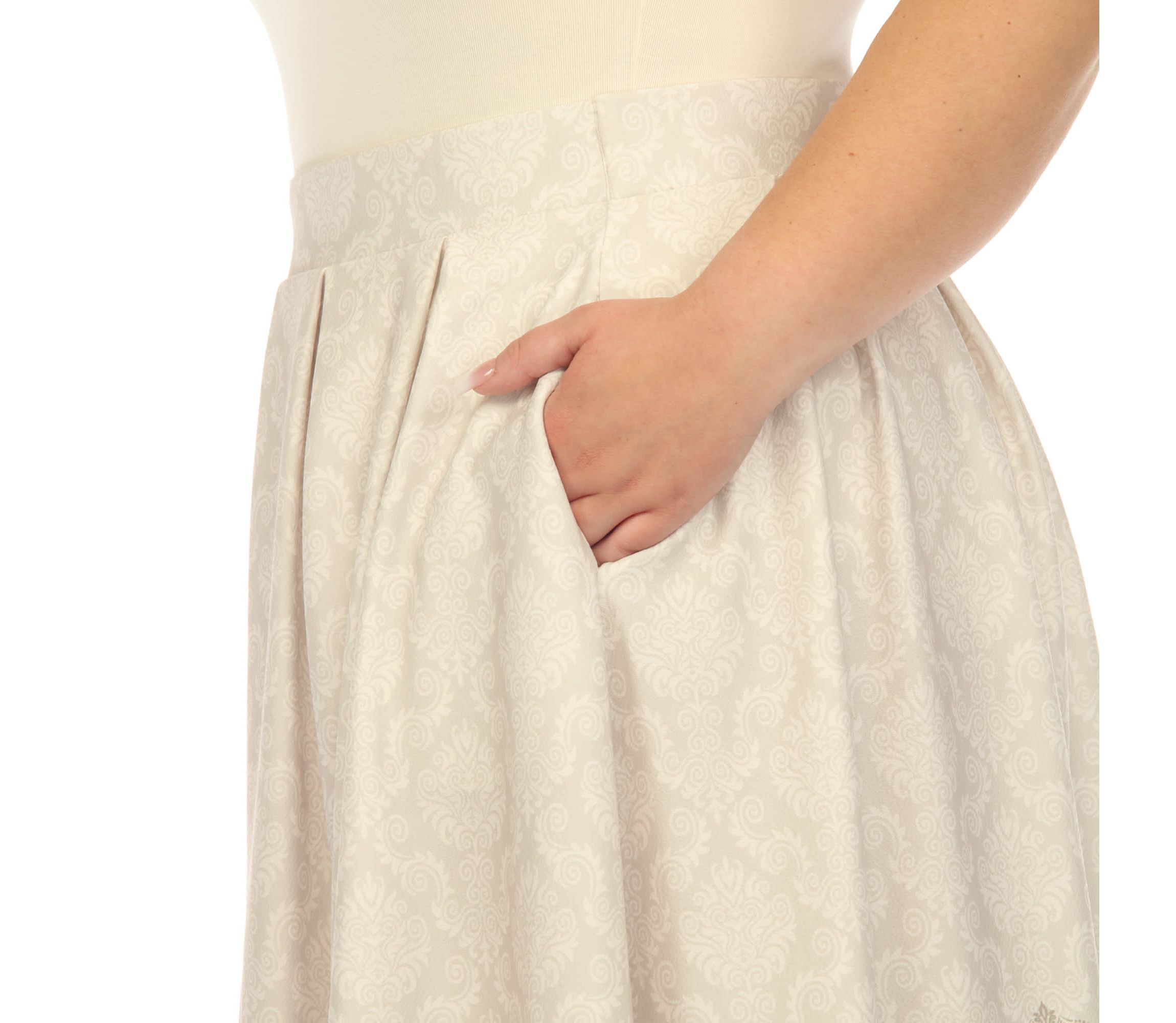 Plus Size Floral Border Print Flared Skirt