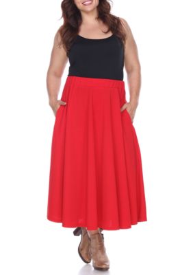 White Mark Women's Plus Size Tasmin Flare Midi Skirt, Red, 3X