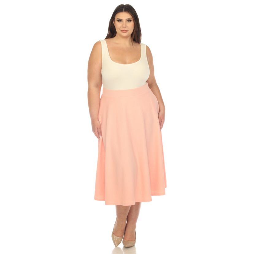 White Mark Women's Plus 'Tasmin' Flare Midi Skirt - Cotton Pink - 3X
