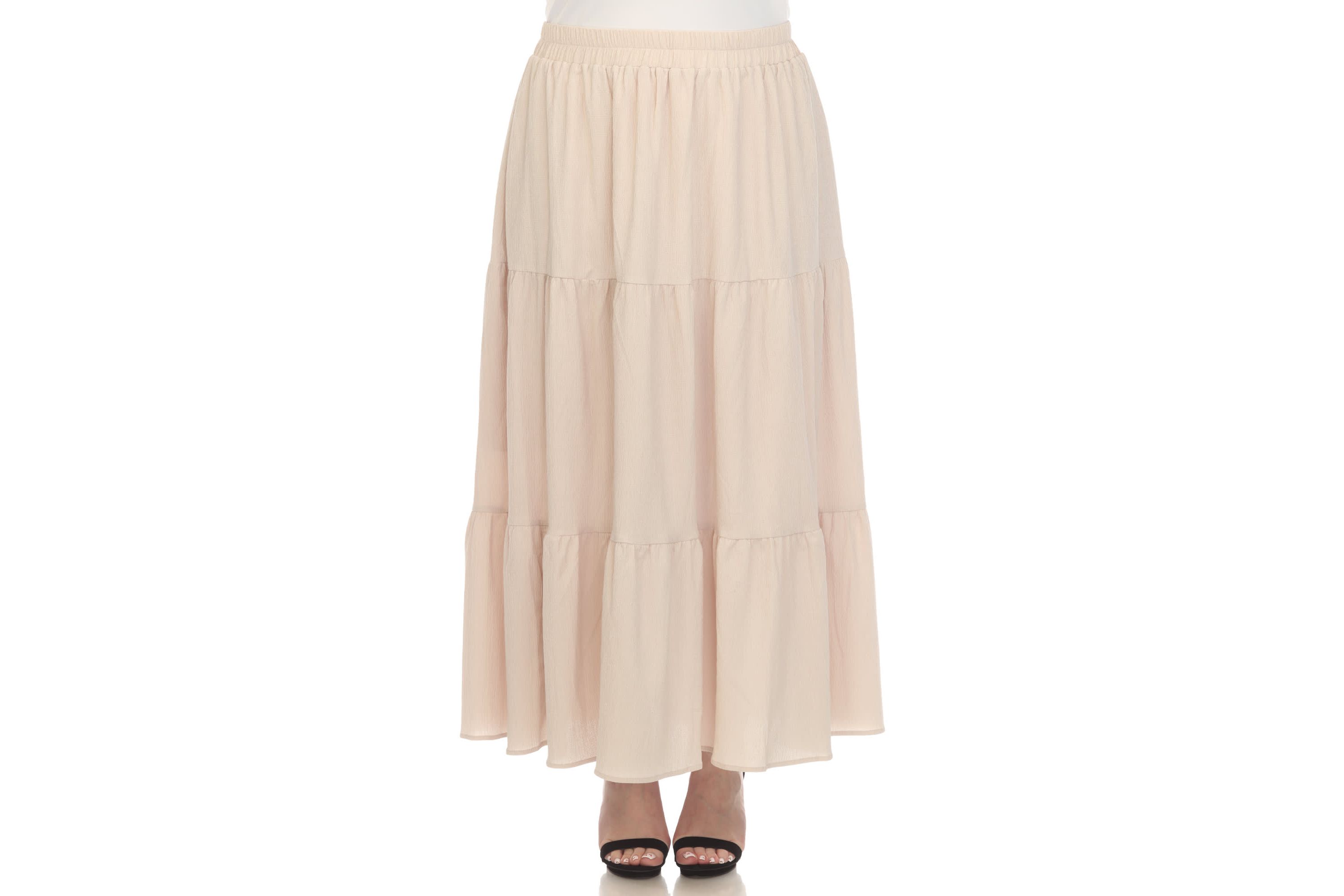 Plus Size Pleated Tiered Maxi Skirt