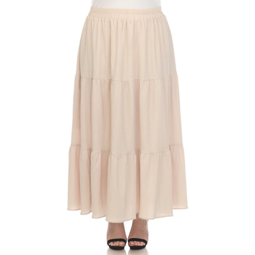 Plus Size Pleated Tiered Maxi Skirt