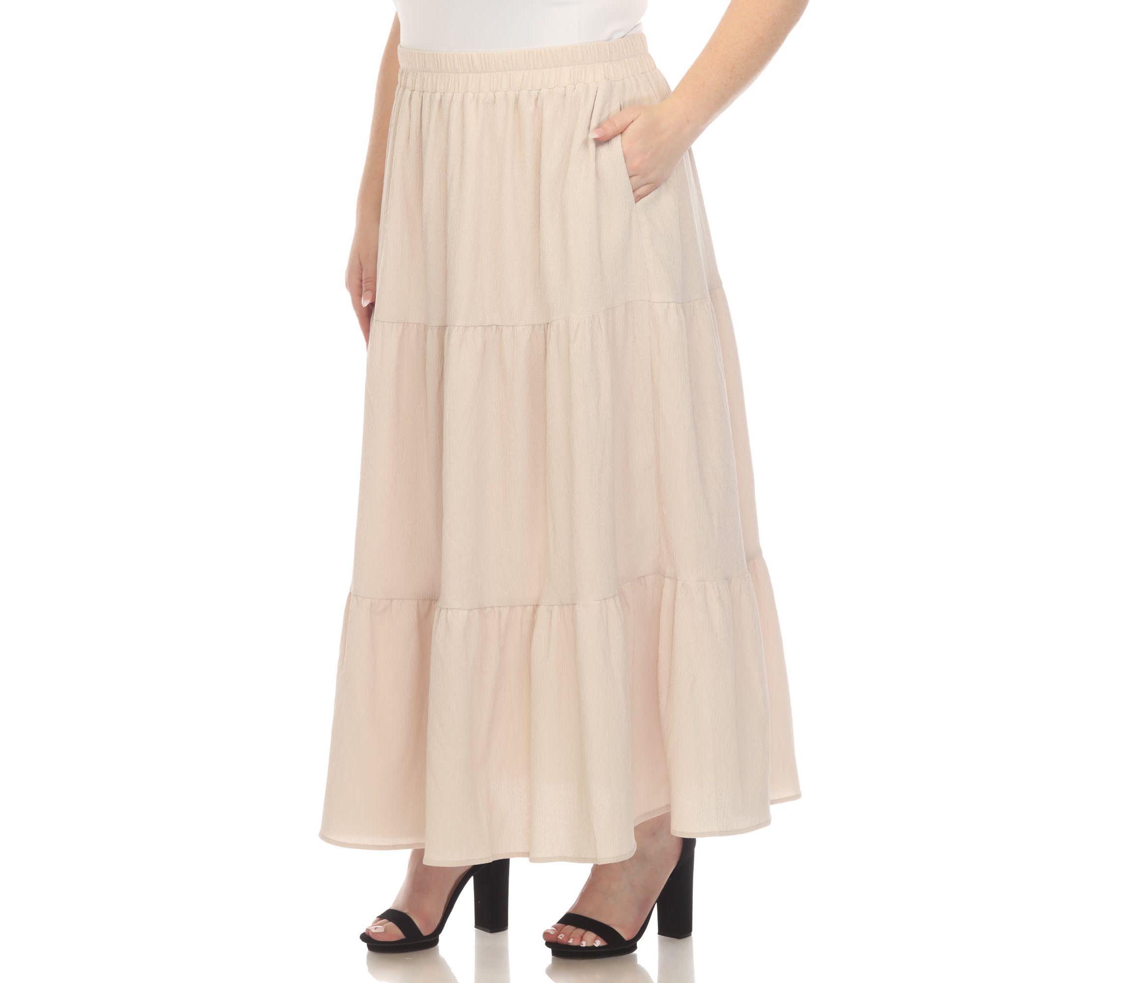 Plus Size Pleated Tiered Maxi Skirt