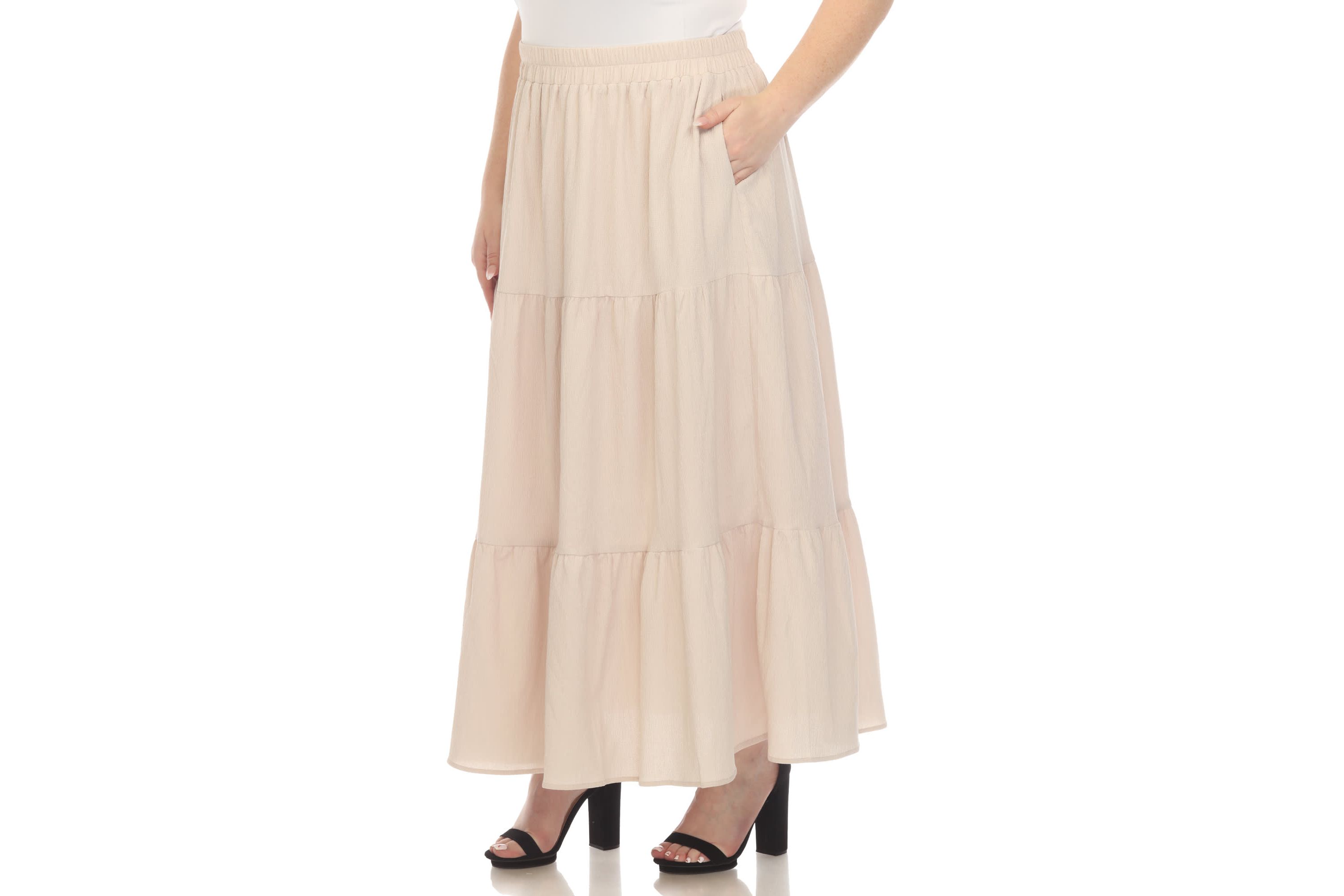 Plus Size Pleated Tiered Maxi Skirt