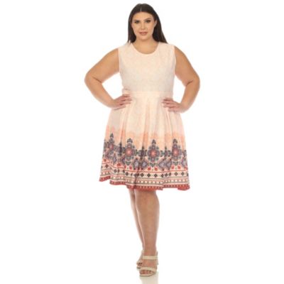 White Mark Women's Plus Size Fit and Flare Knee Length Dress, Orange, 3X
