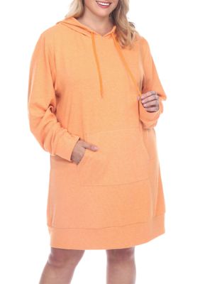 White Mark Women's Plus Size Hoodie Sweatshirt Dress, Orange, 3X