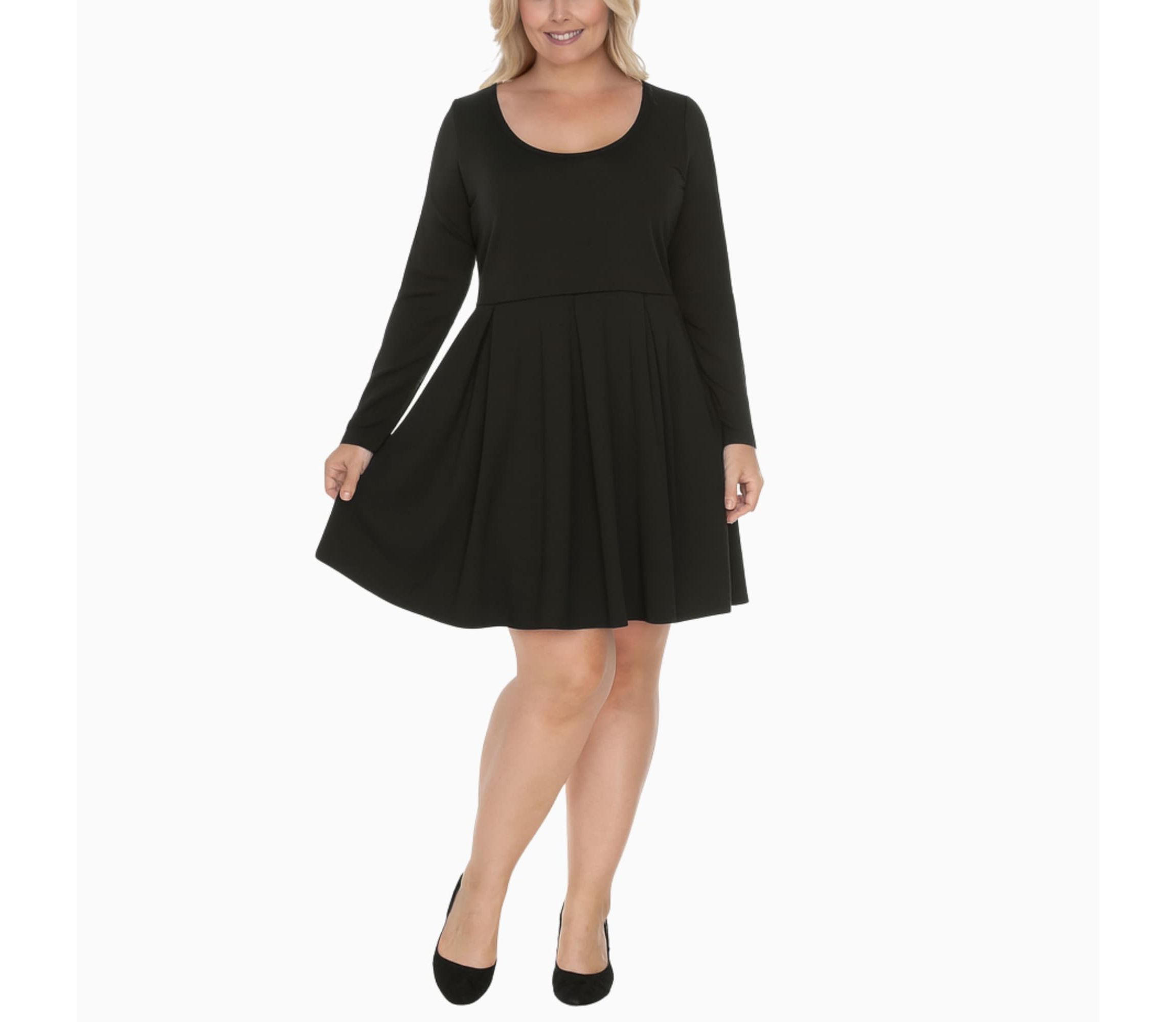 Plus Size Classic Long Sleeve Fit and Flare Dress
