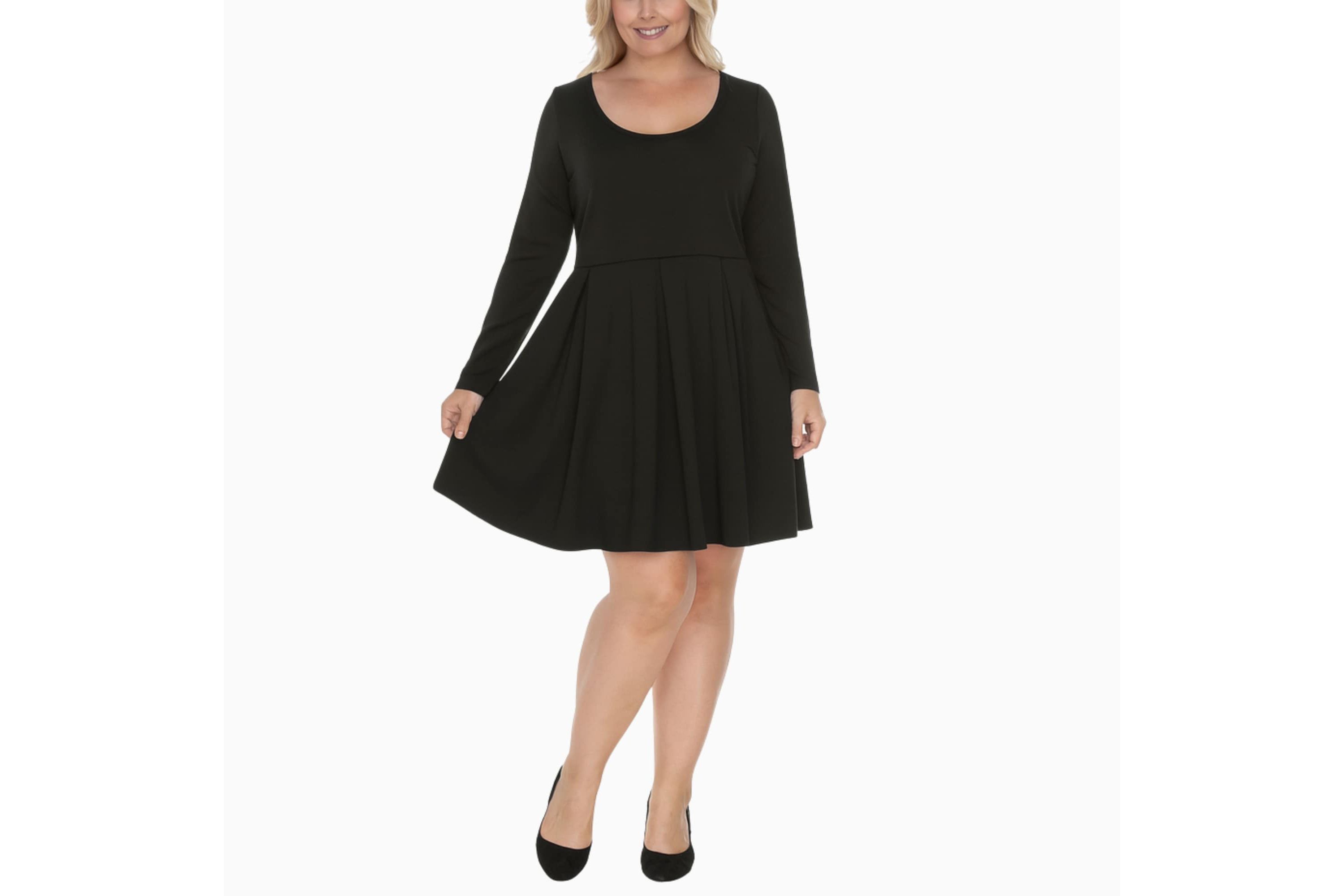 Plus Size Classic Long Sleeve Fit and Flare Dress