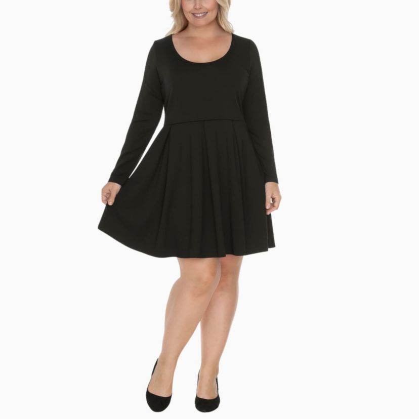 Plus Size Classic Long Sleeve Fit and Flare Dress