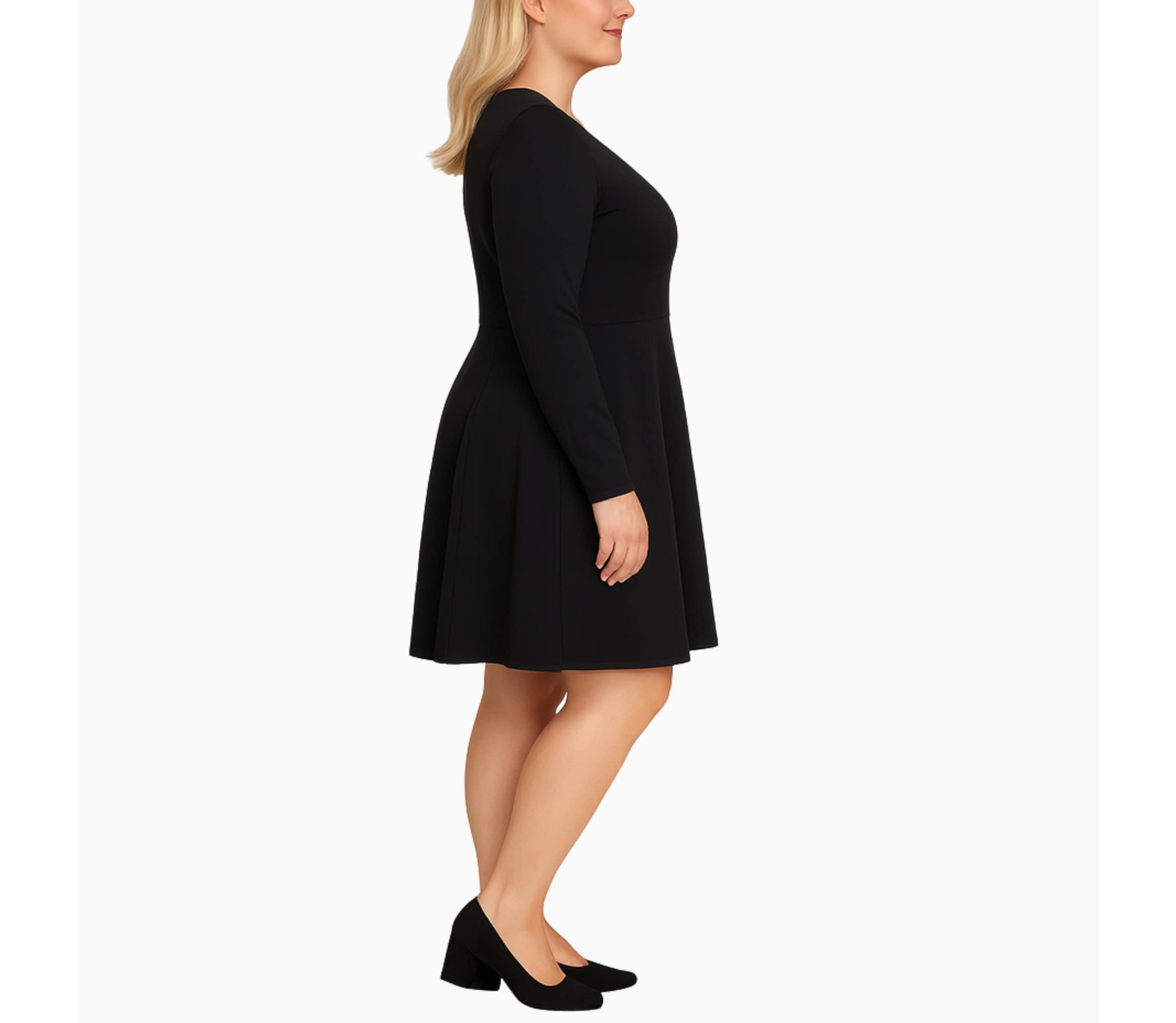 Plus Size Classic Long Sleeve Fit and Flare Dress