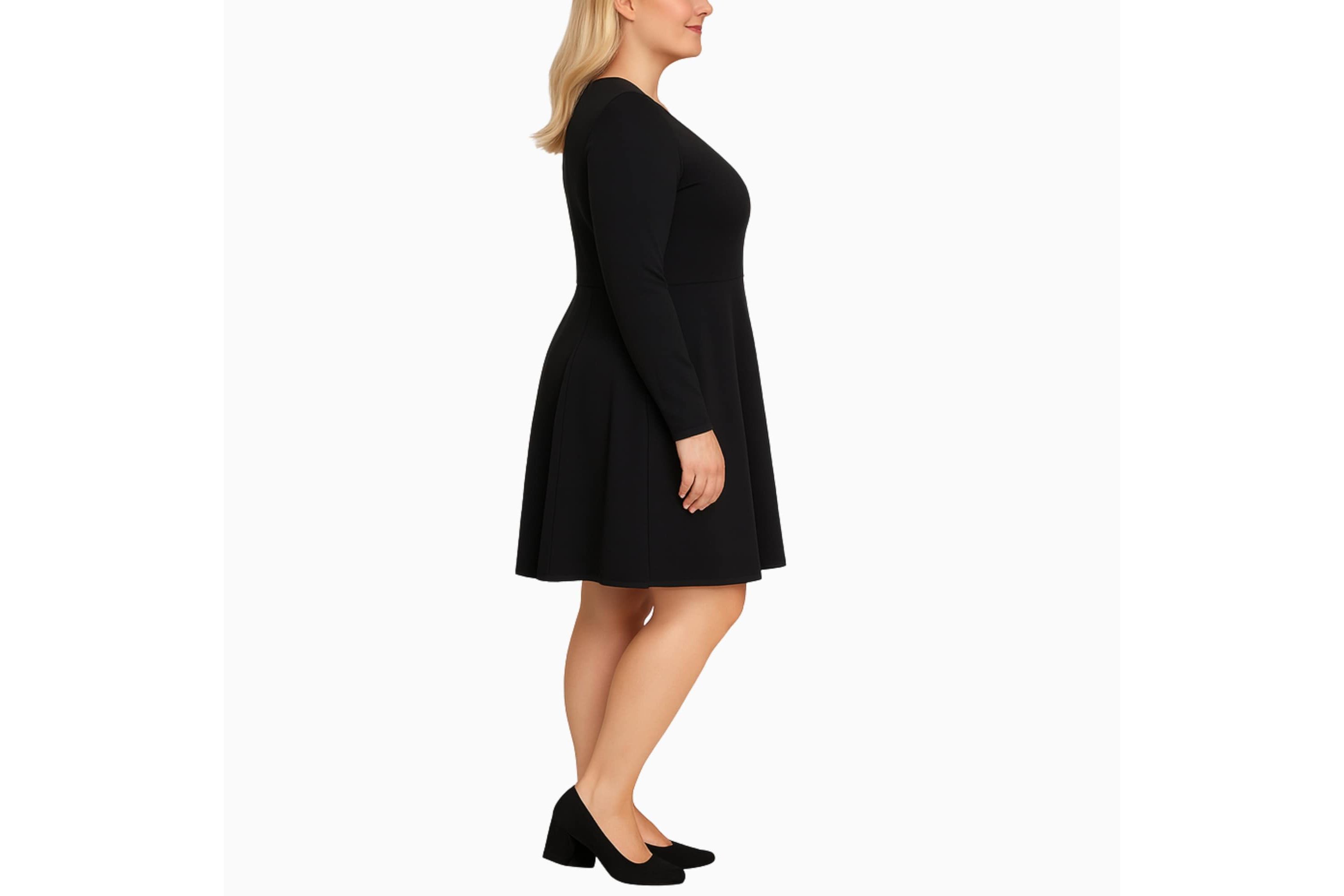 Plus Size Classic Long Sleeve Fit and Flare Dress