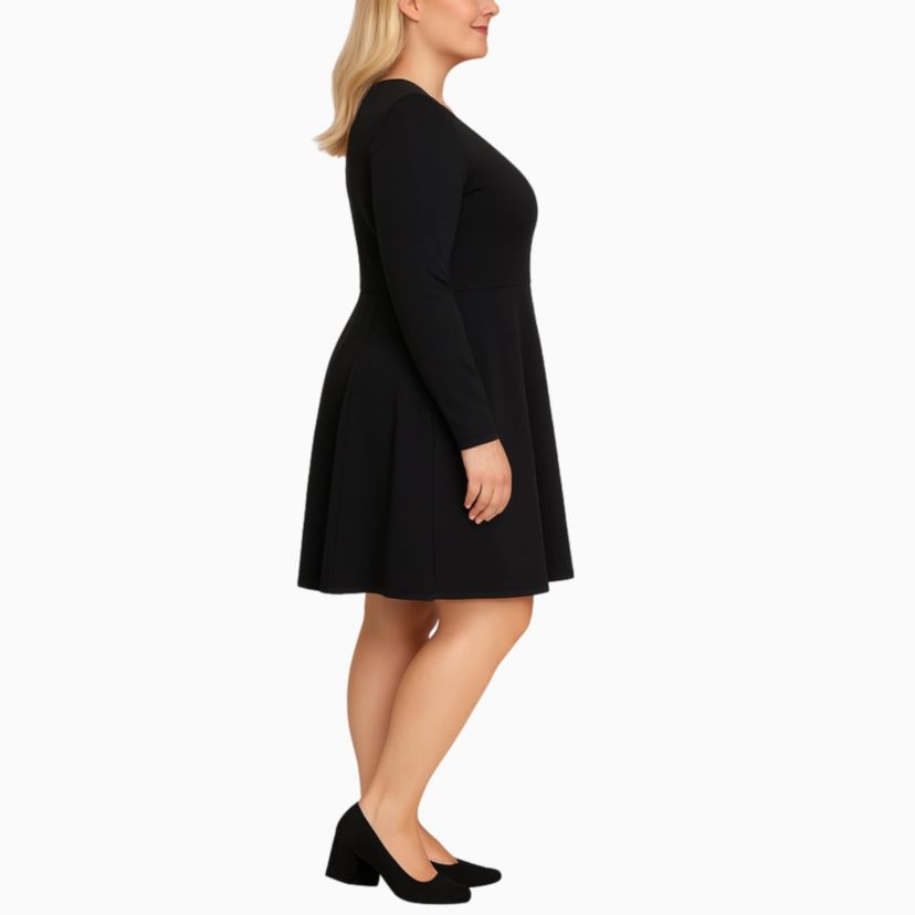 Plus Size Classic Long Sleeve Fit and Flare Dress