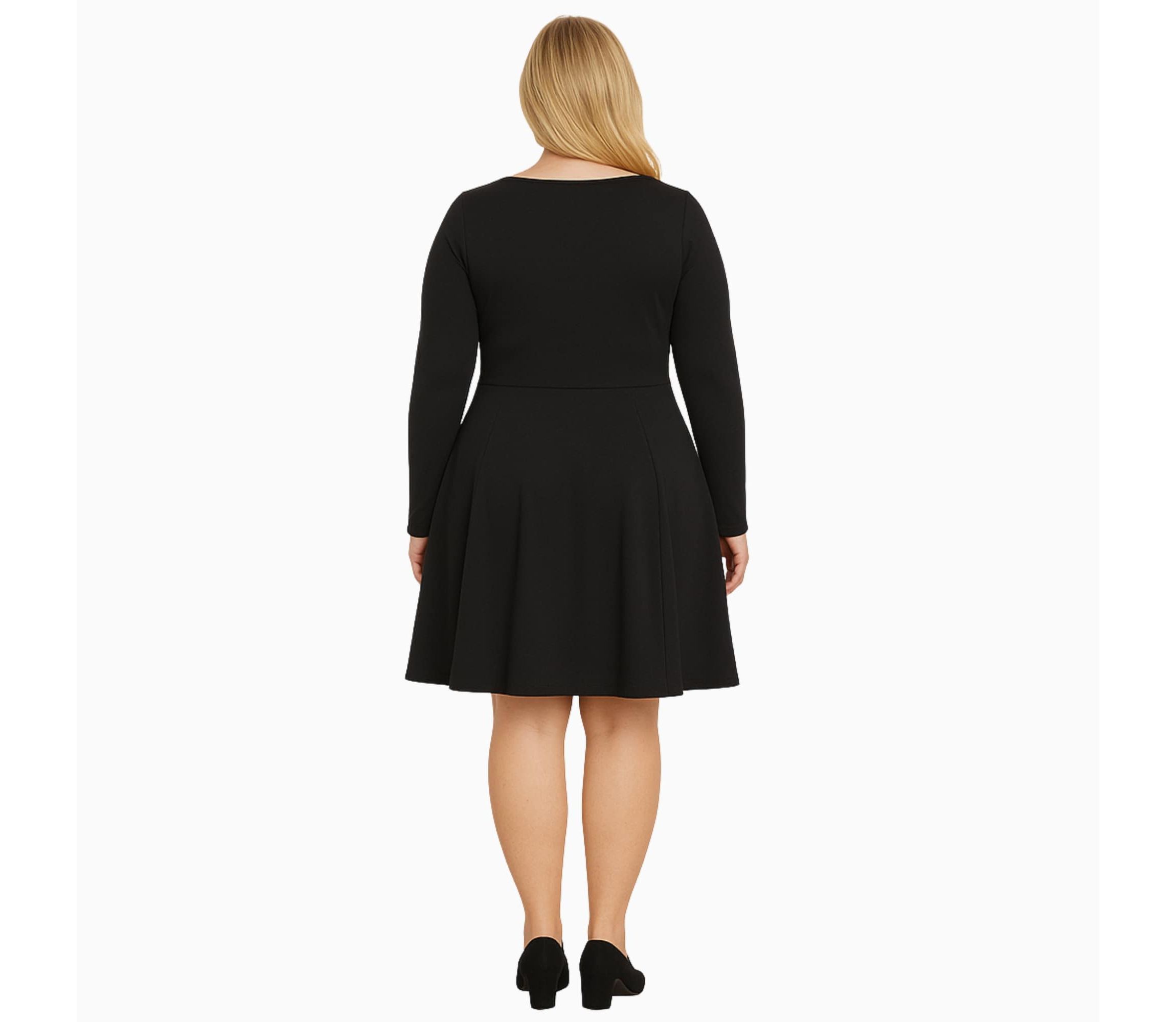 Plus Size Classic Long Sleeve Fit and Flare Dress