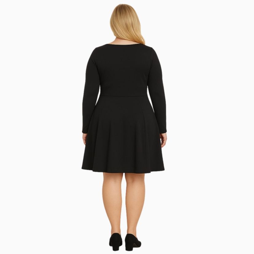Plus Size Classic Long Sleeve Fit and Flare Dress