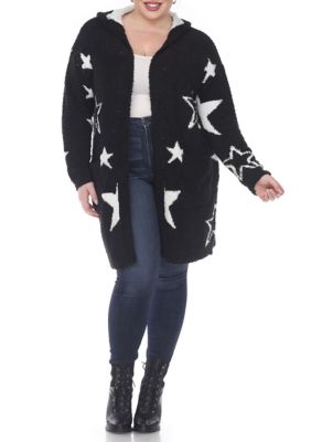 Plus Hooded Open Front Sherpa Coat