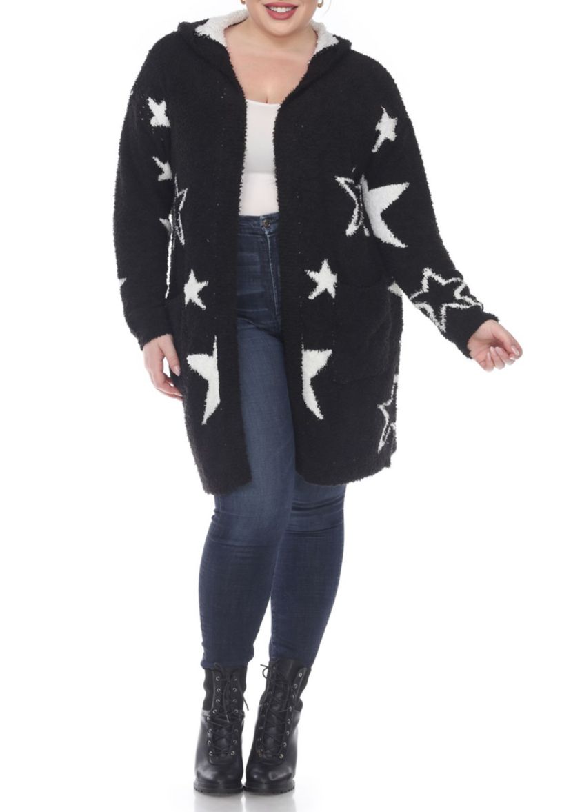 Plus Hooded Open Front Sherpa Coat