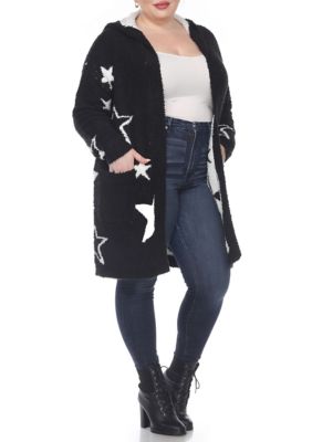 Plus Hooded Open Front Sherpa Coat