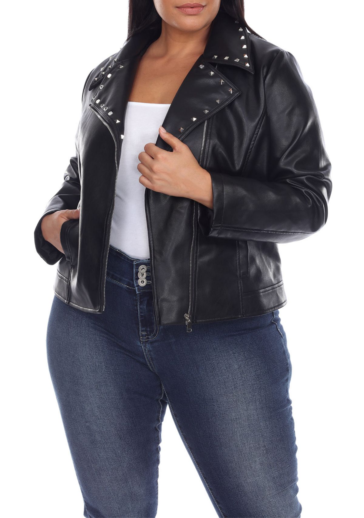 Plus Size PU Faux Leather Jacket