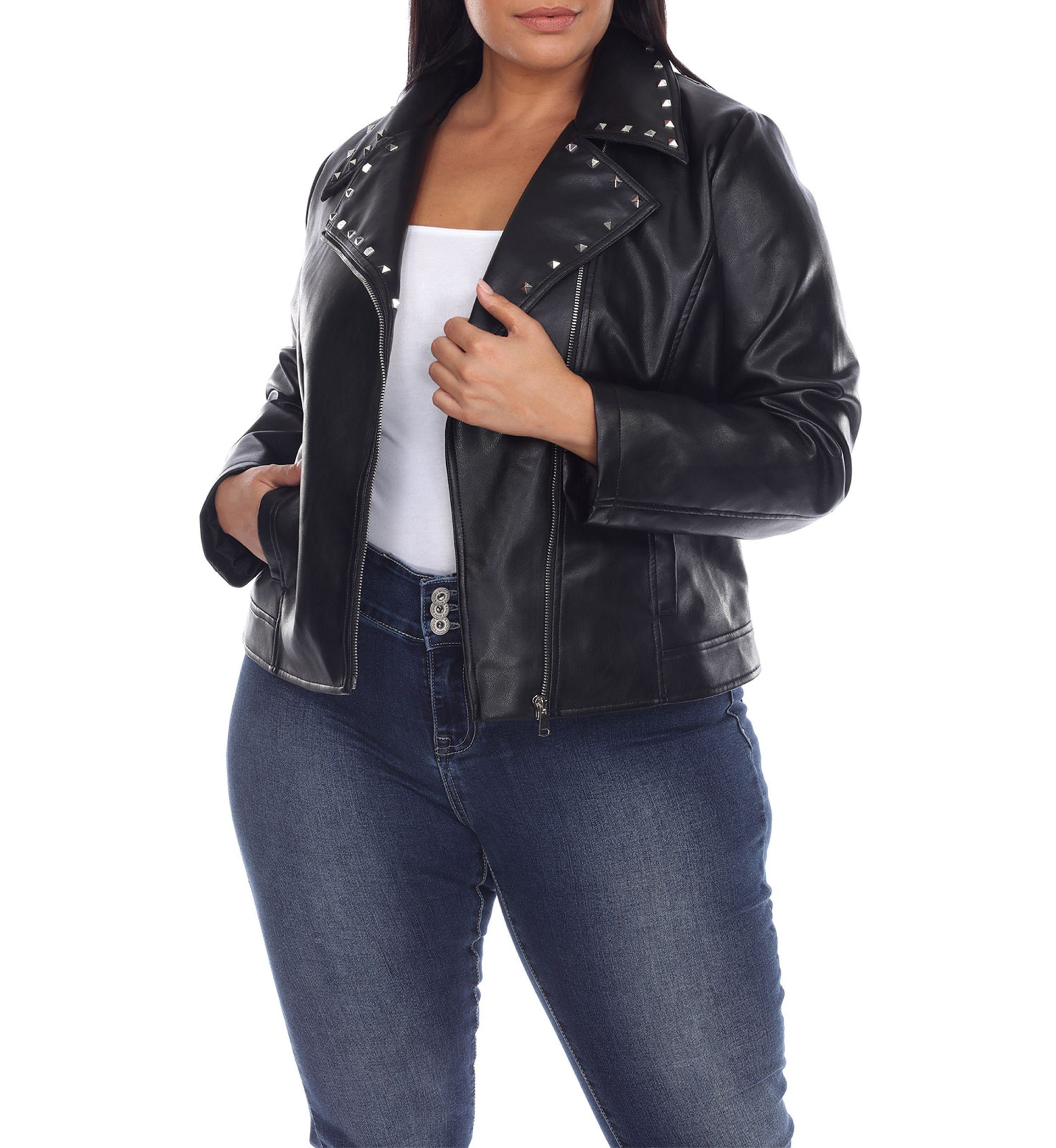 Plus Size PU Faux Leather Jacket