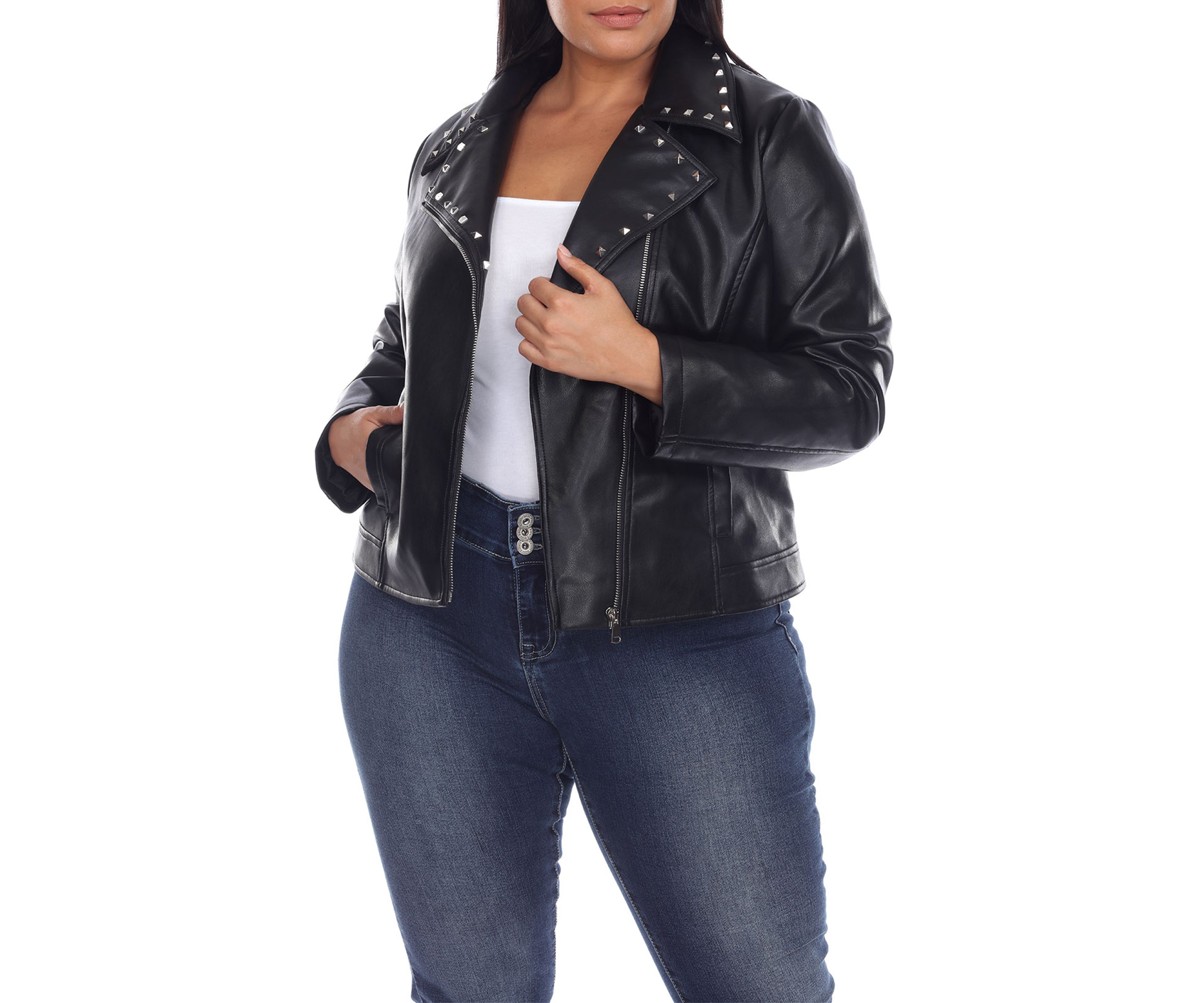 Plus Size PU Faux Leather Jacket