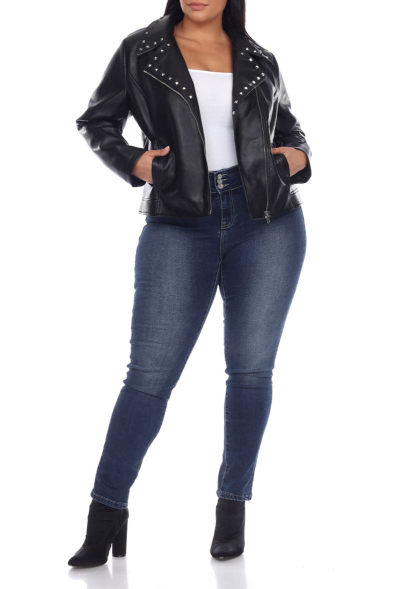 Plus Size PU Faux Leather Jacket