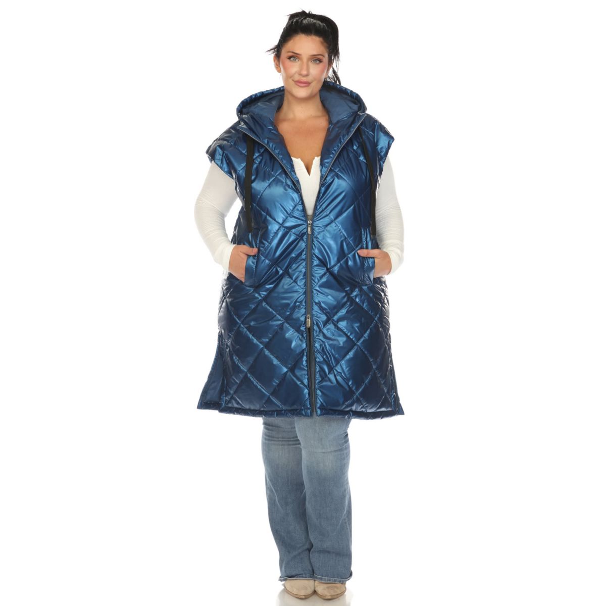 Plus Size Metallic Long Puffer Vest