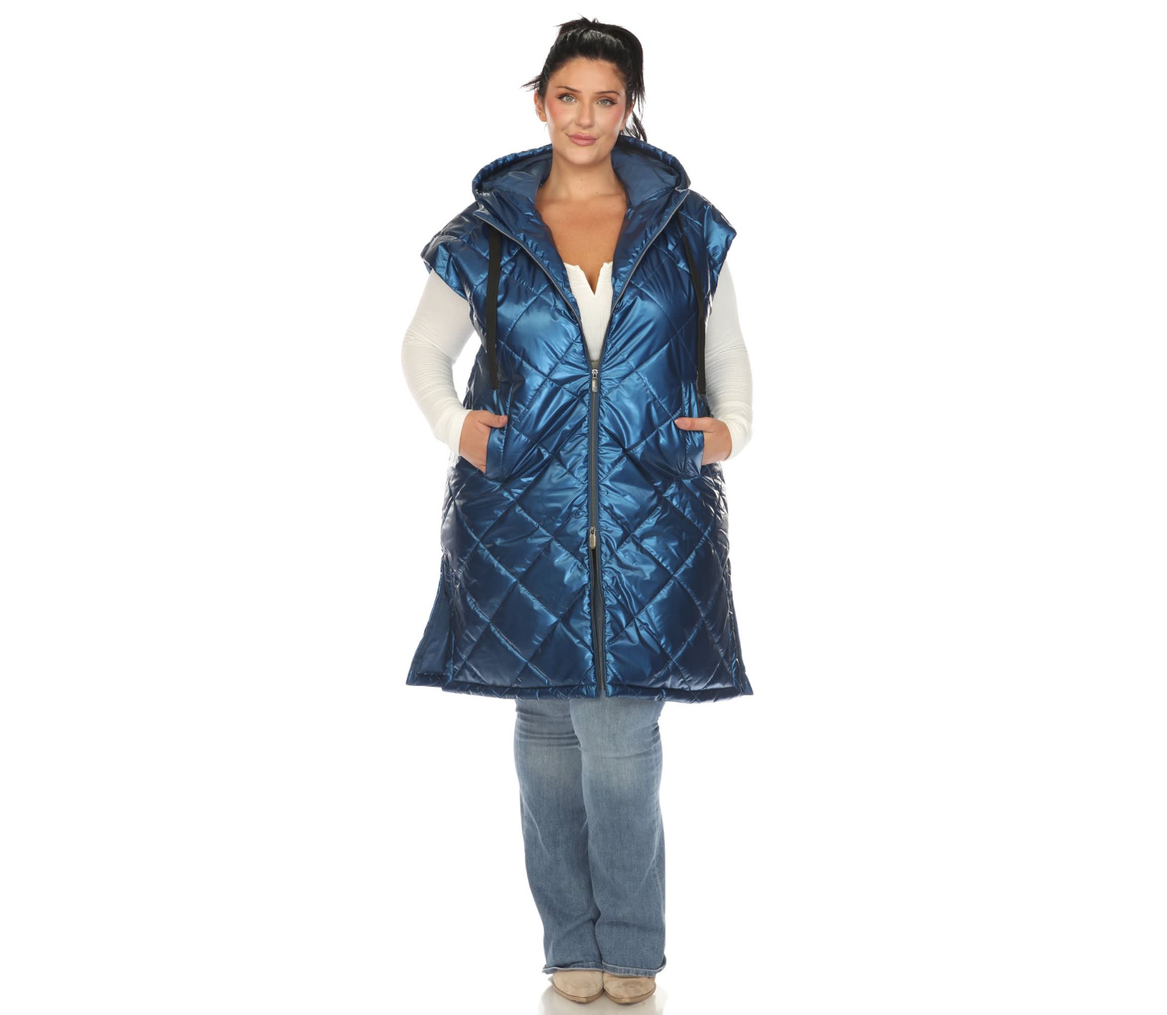 Plus Size Metallic Long Puffer Vest