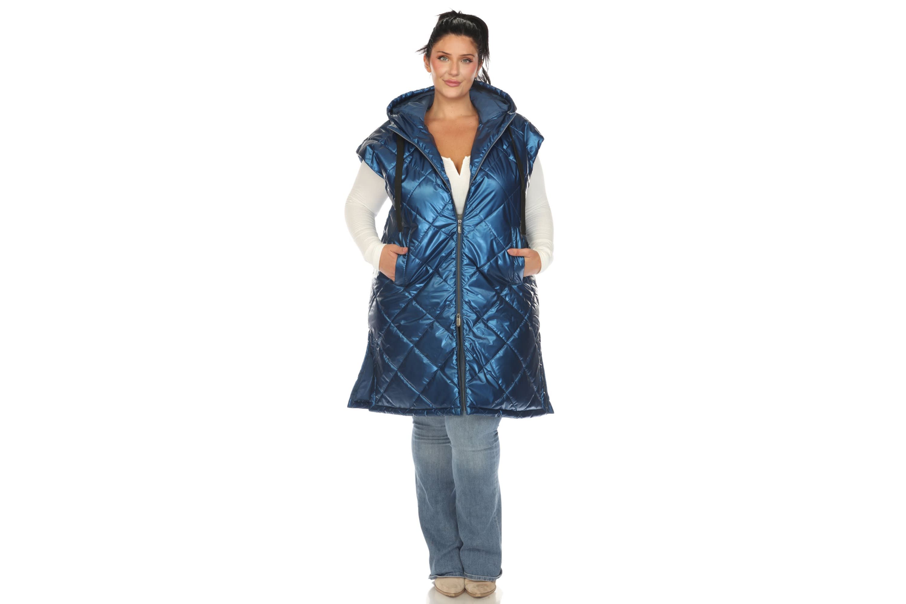 Plus Size Metallic Long Puffer Vest