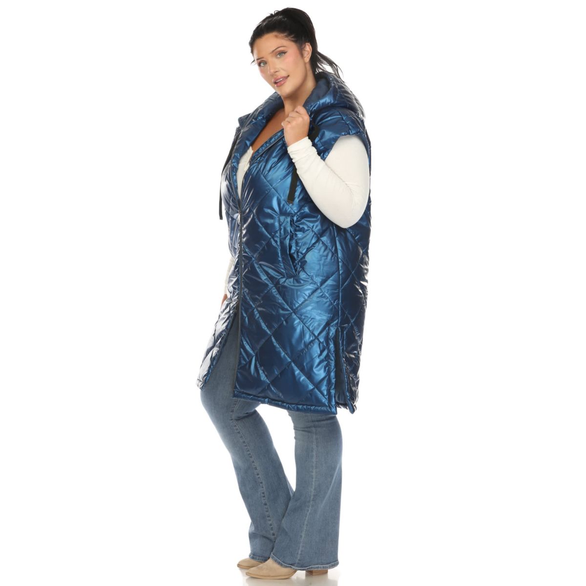 Plus Size Metallic Long Puffer Vest