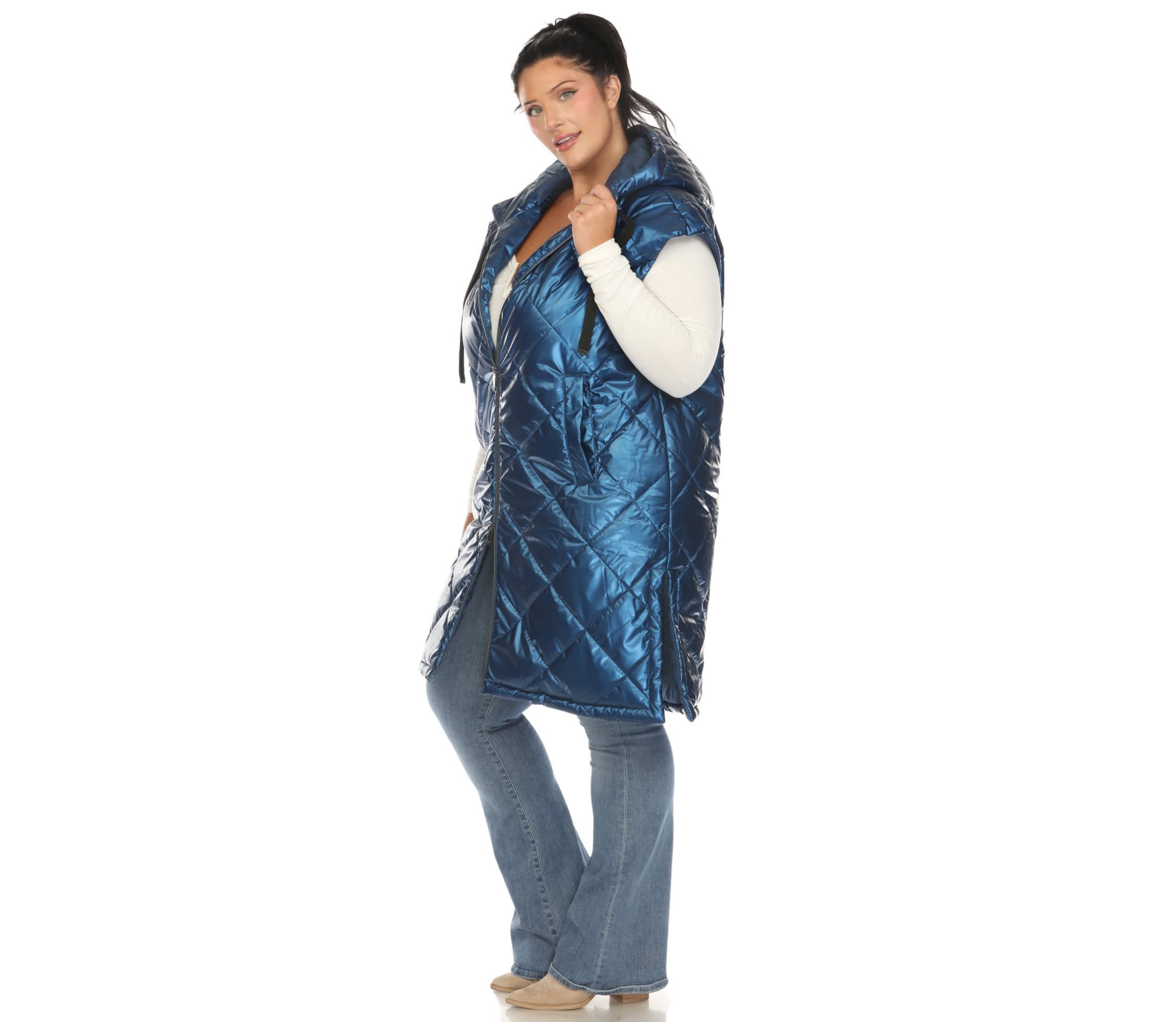 Plus Size Metallic Long Puffer Vest