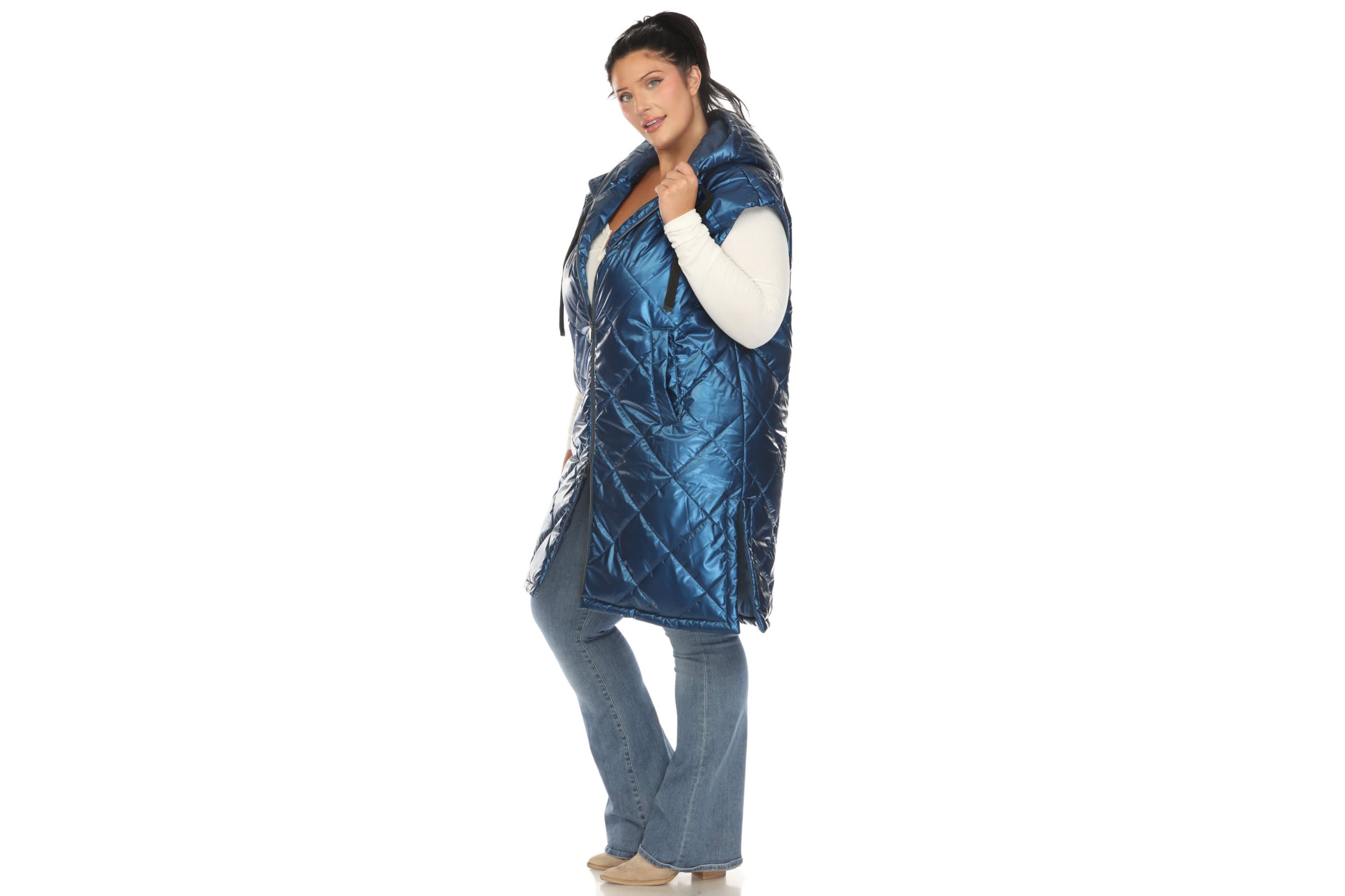 Plus Size Metallic Long Puffer Vest