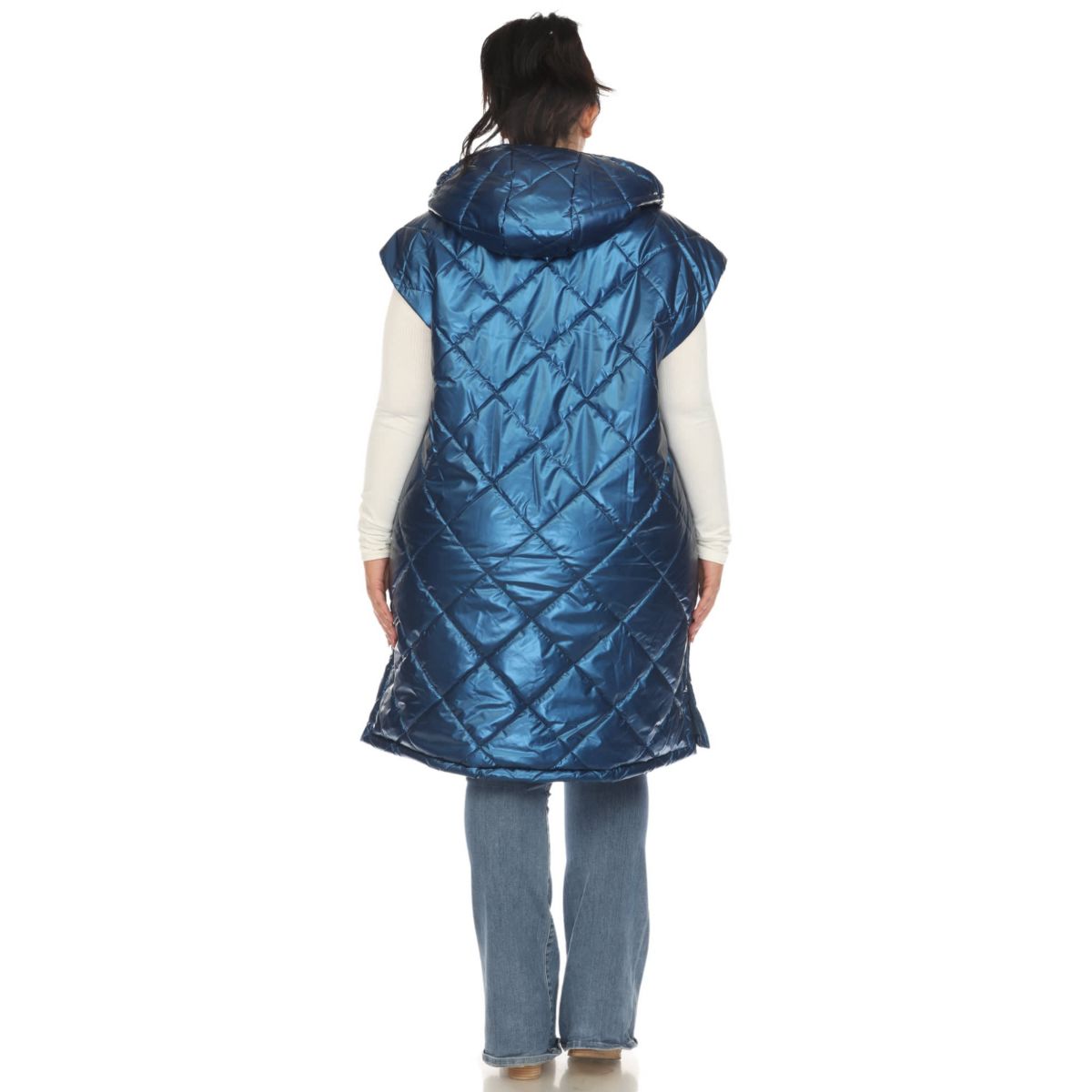 Plus Size Metallic Long Puffer Vest