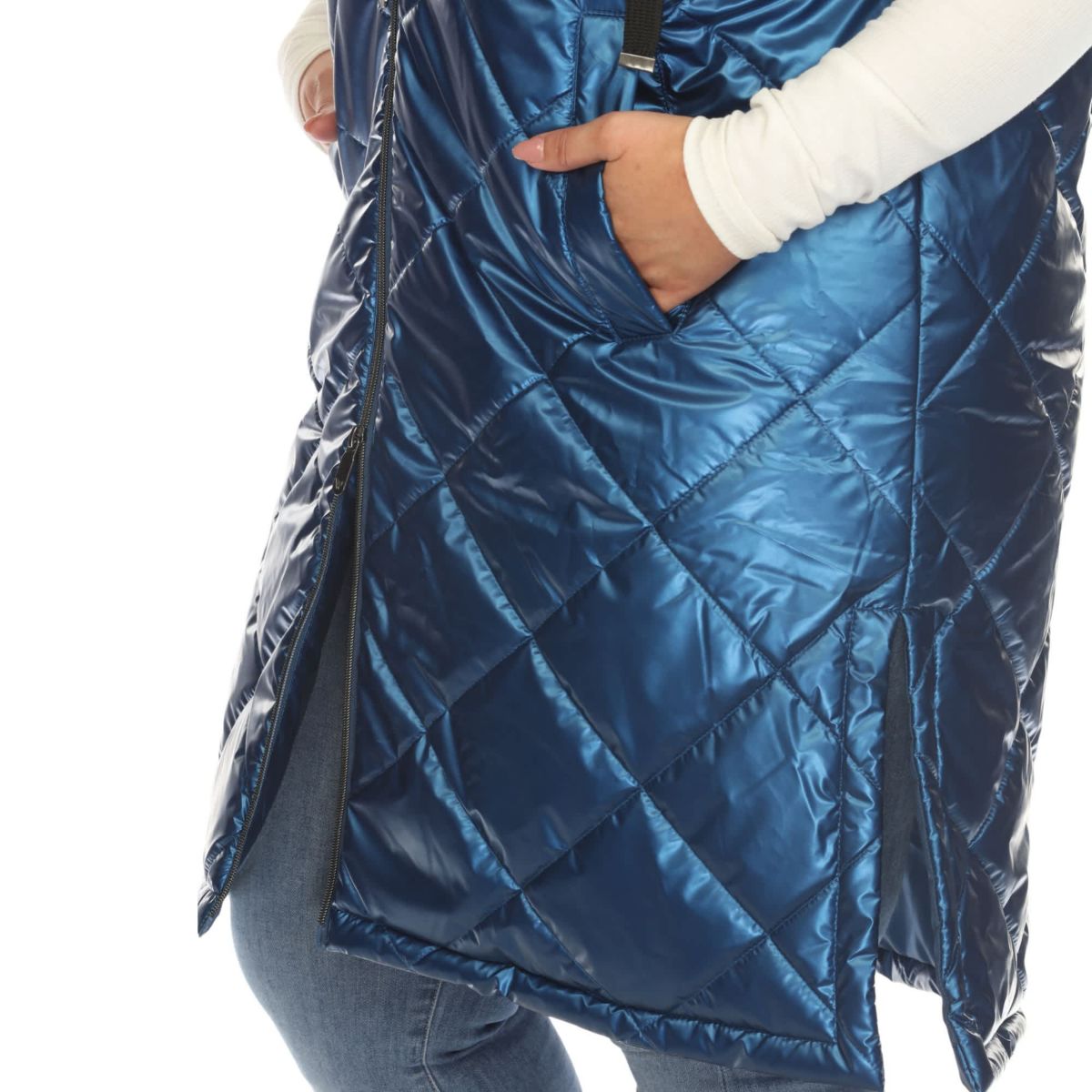 Plus Size Metallic Long Puffer Vest