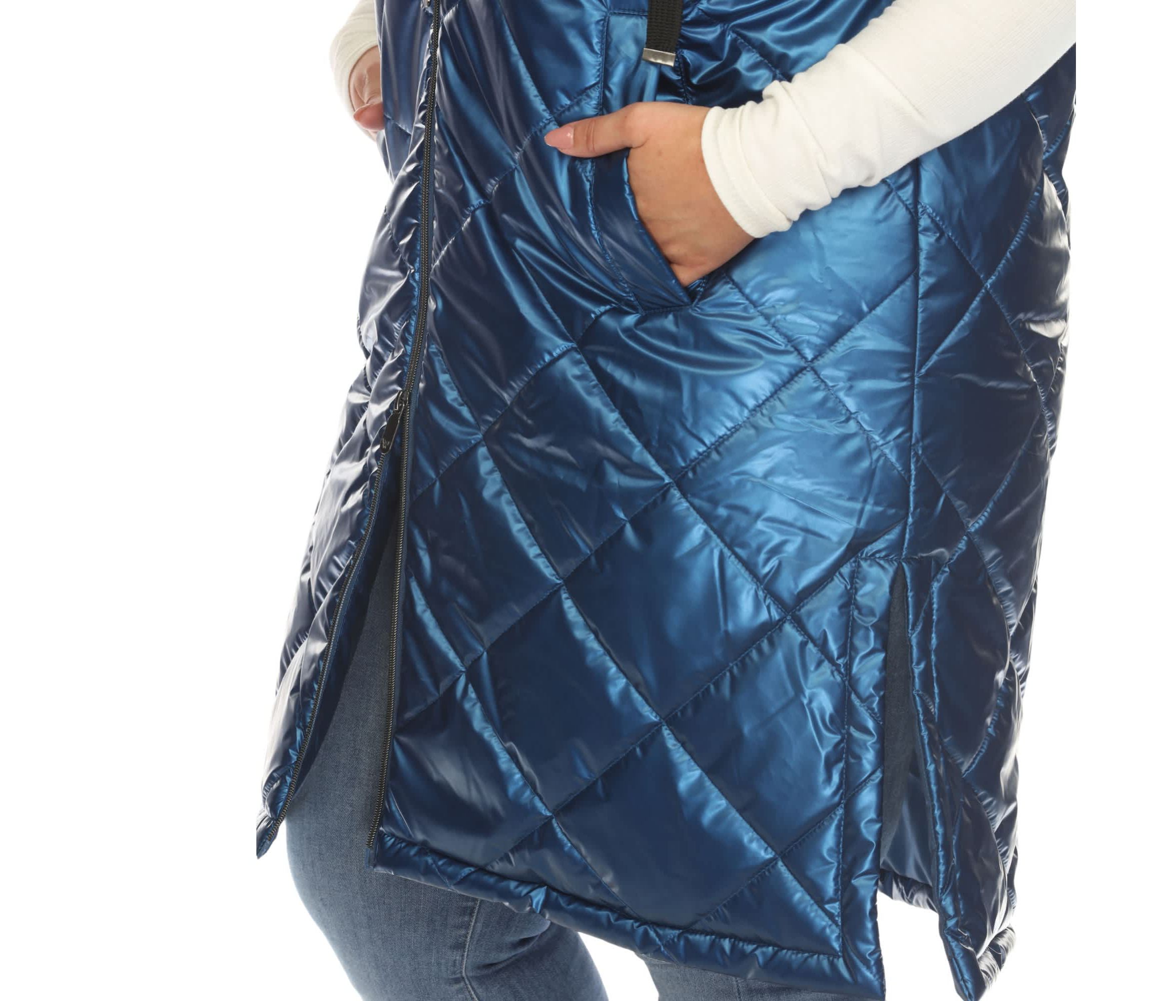Plus Size Metallic Long Puffer Vest