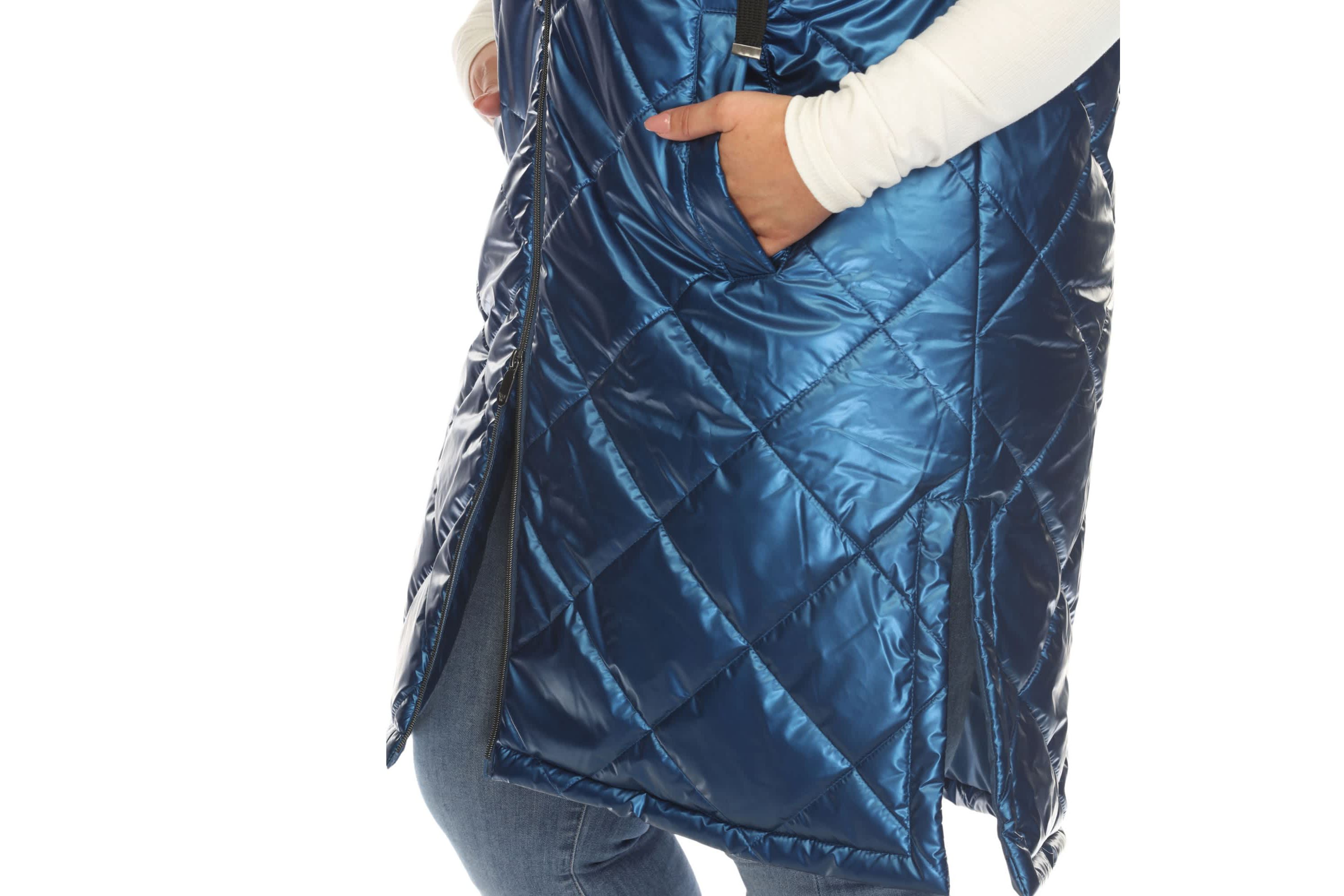 Plus Size Metallic Long Puffer Vest