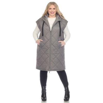 White Mark Women's Plus Size Diamond Quilted Hooded Puffer Vest, Grey, 2X
