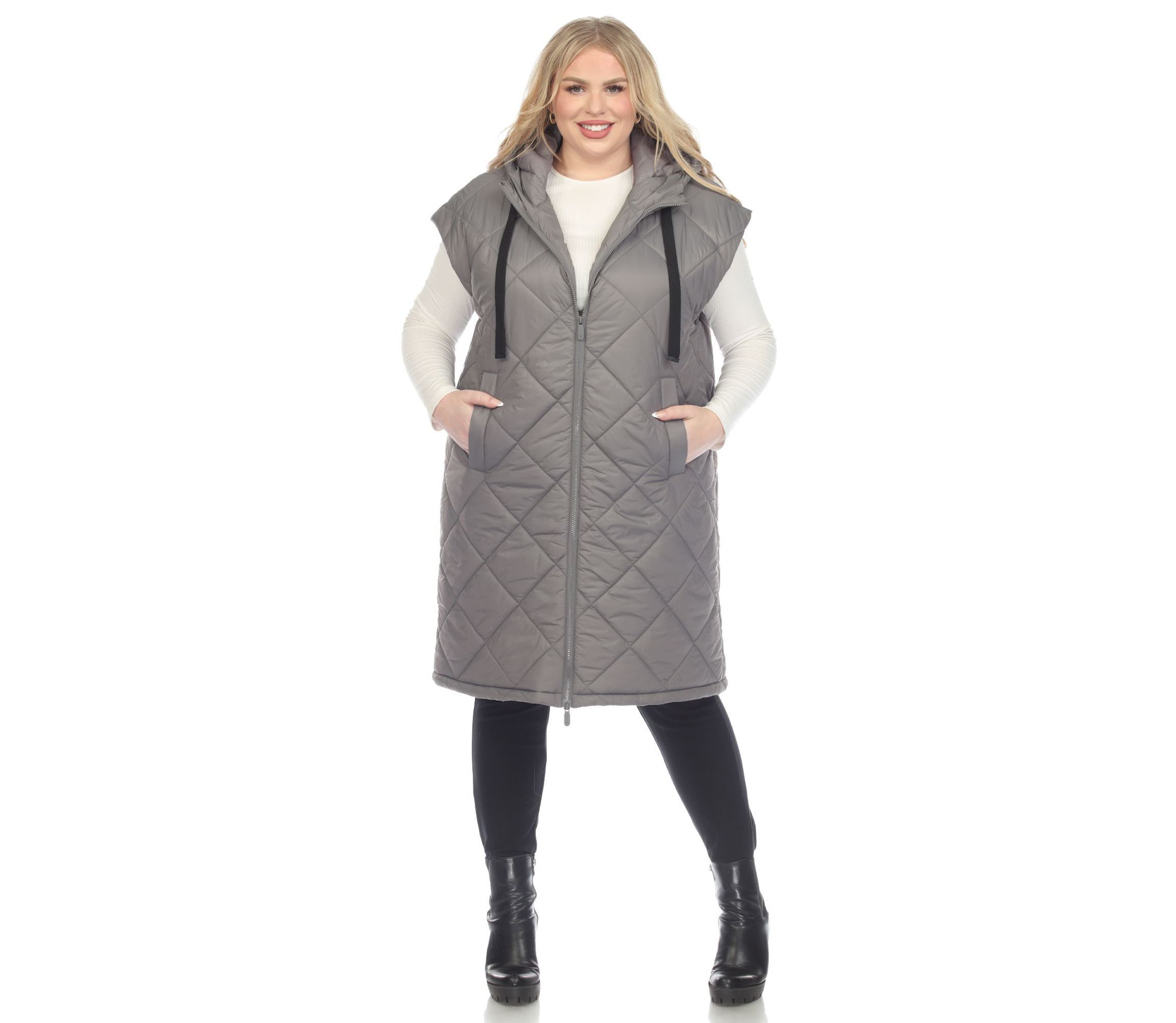 Plus Size Diamond Quilted Hooded Puffer Vest