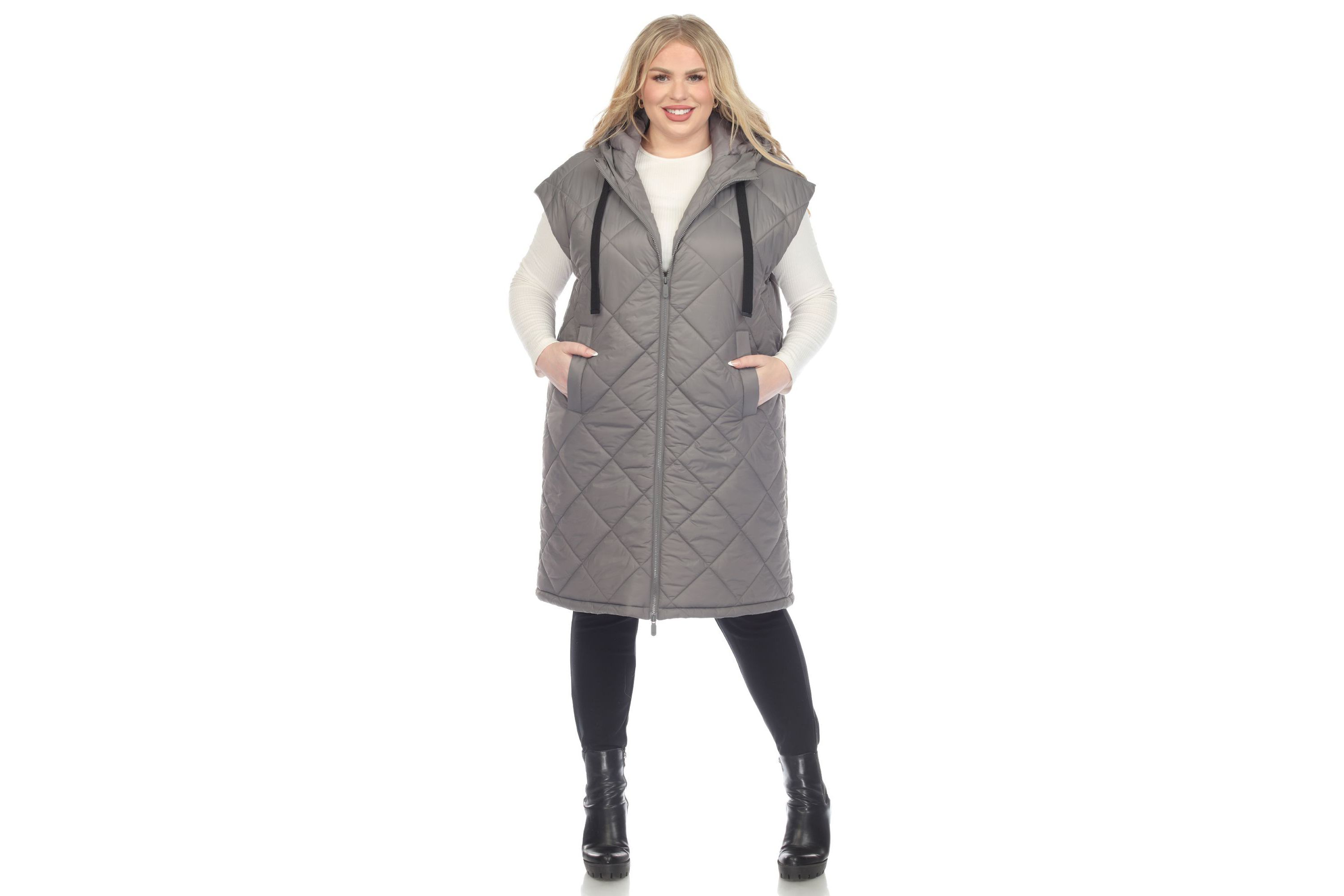 Plus Size Diamond Quilted Hooded Puffer Vest