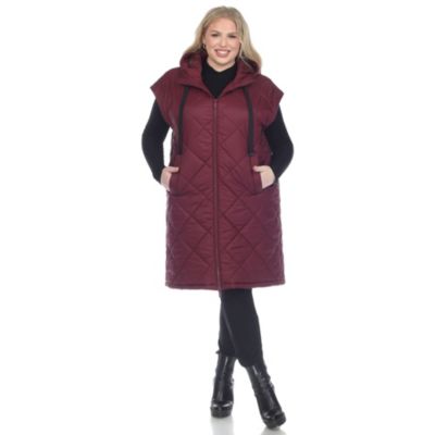White Mark Women's Plus Size Diamond Quilted Hooded Puffer Vest, Burgundy, 3X