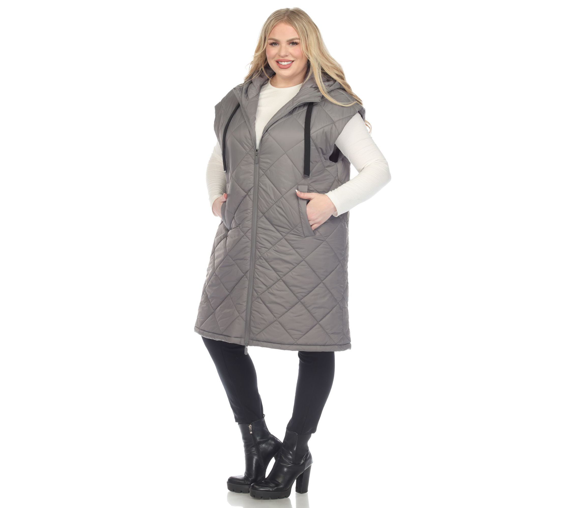 Plus Size Diamond Quilted Hooded Puffer Vest
