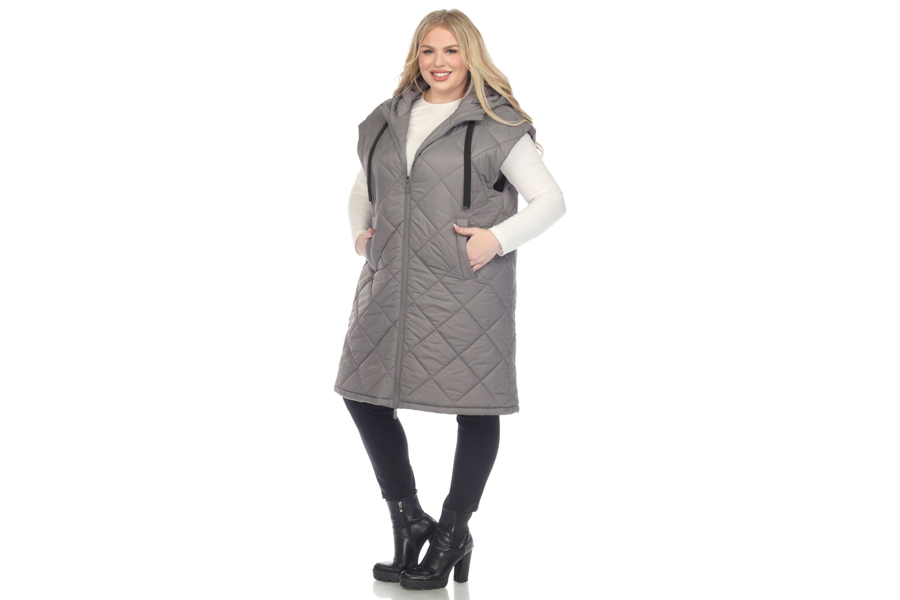Plus Size Diamond Quilted Hooded Puffer Vest