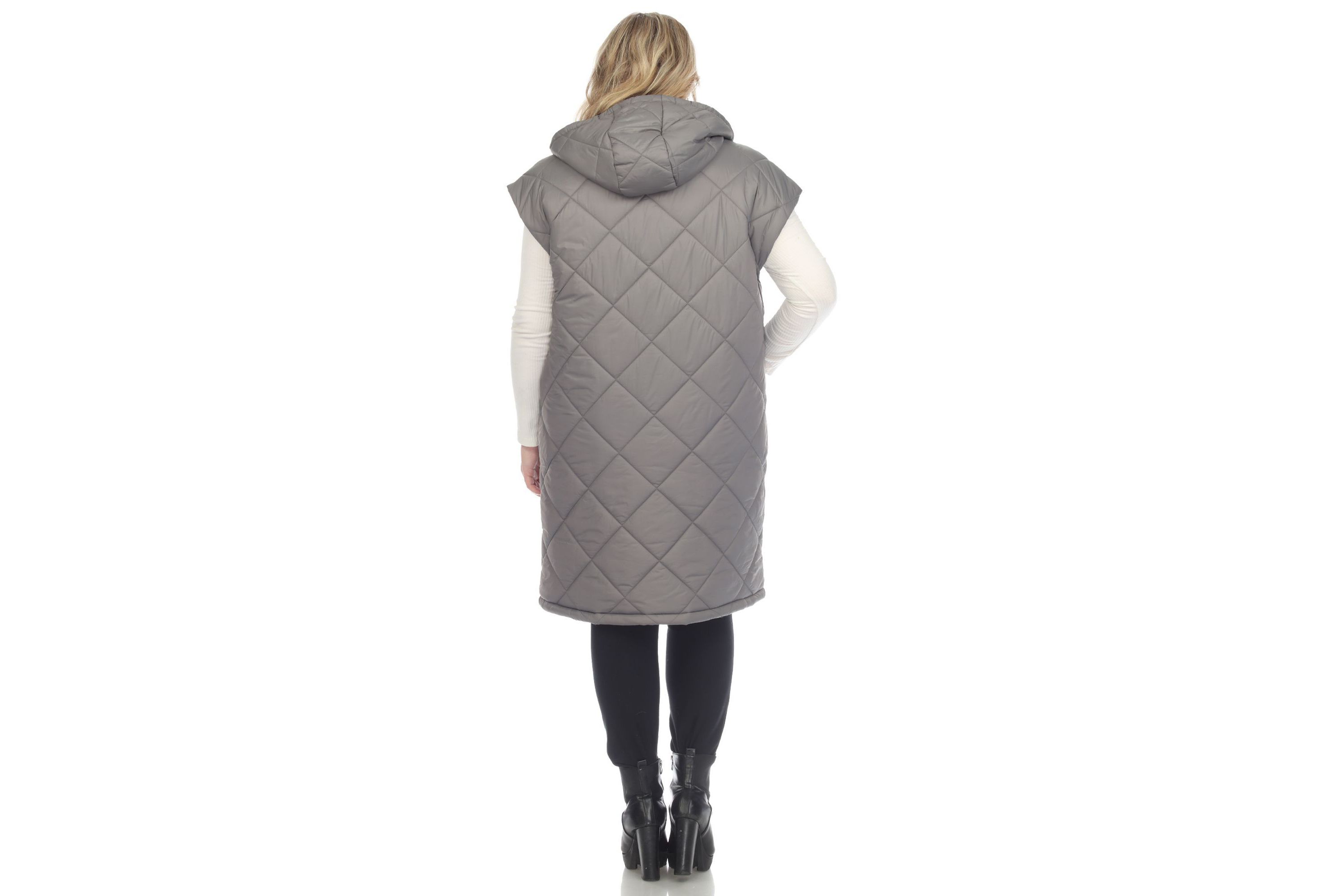 Plus Size Diamond Quilted Hooded Puffer Vest