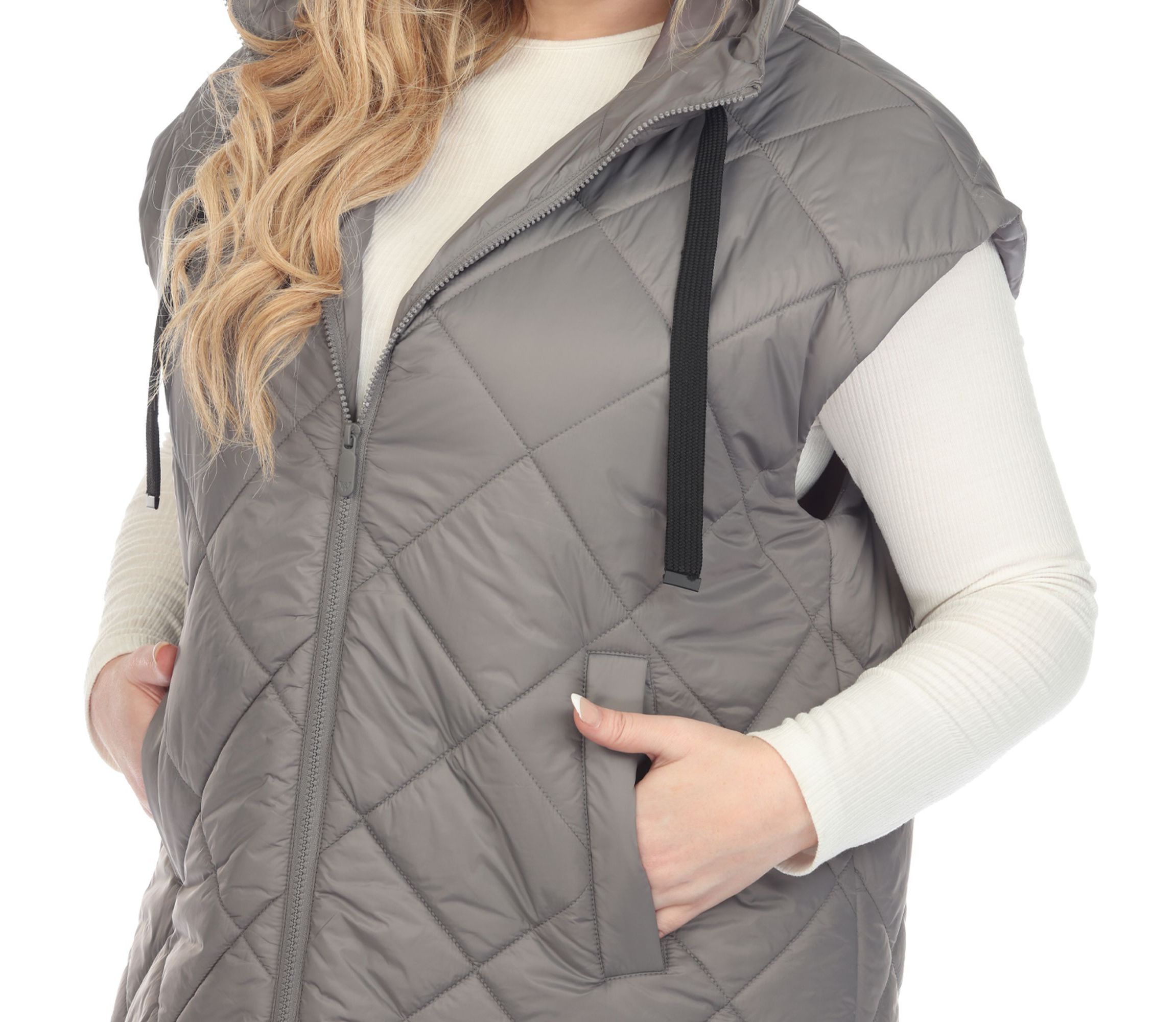 Plus Size Diamond Quilted Hooded Puffer Vest