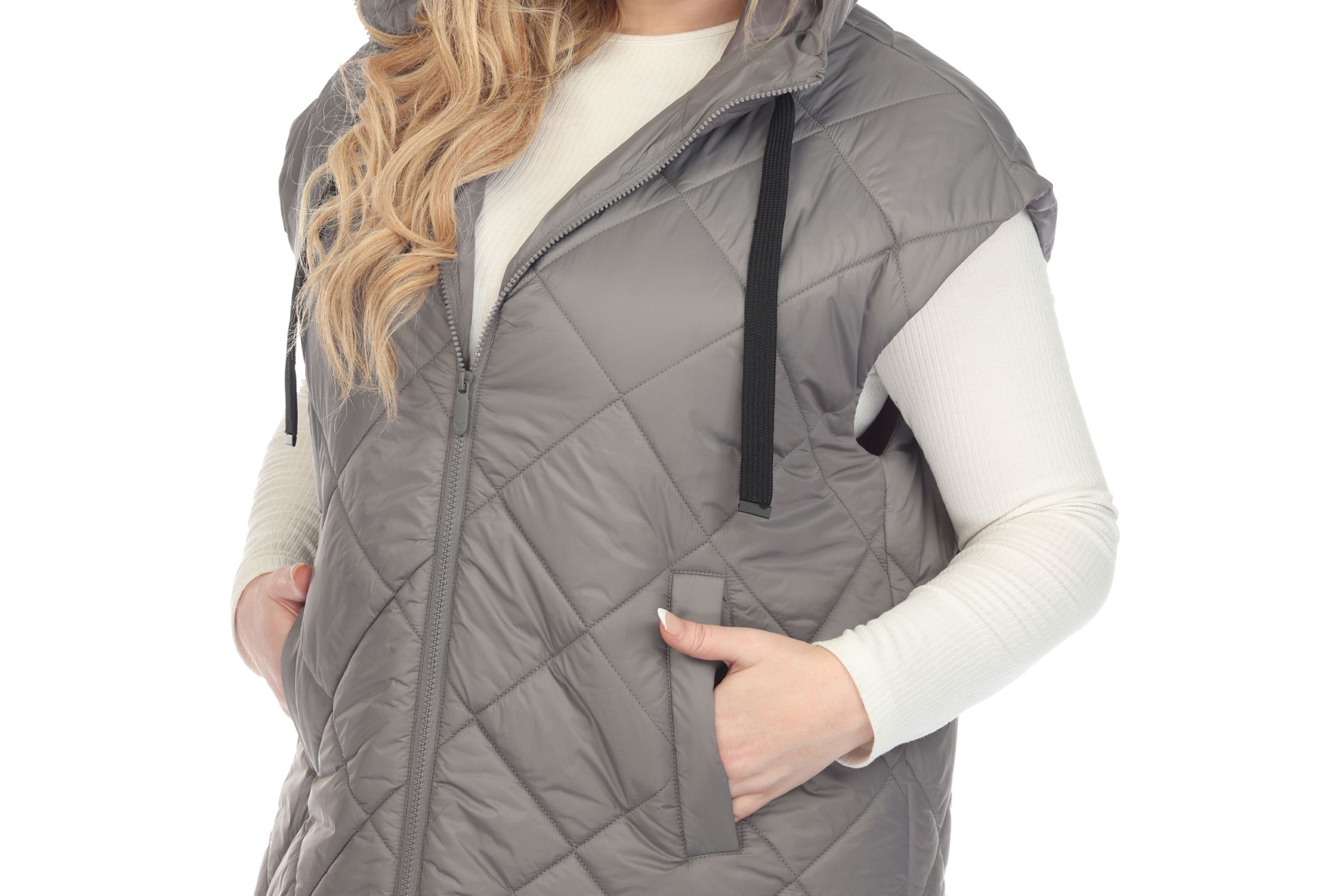 Plus Size Diamond Quilted Hooded Puffer Vest