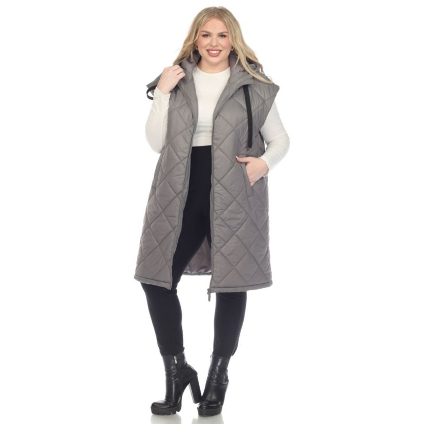 Plus Size Diamond Quilted Hooded Puffer Vest