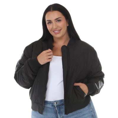 White Mark Women's Plus Size Quilted Zip-Front Bomber Jacket