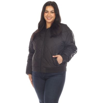 Plus Lightweight Diamond Quilted Puffer Bomber Jacket