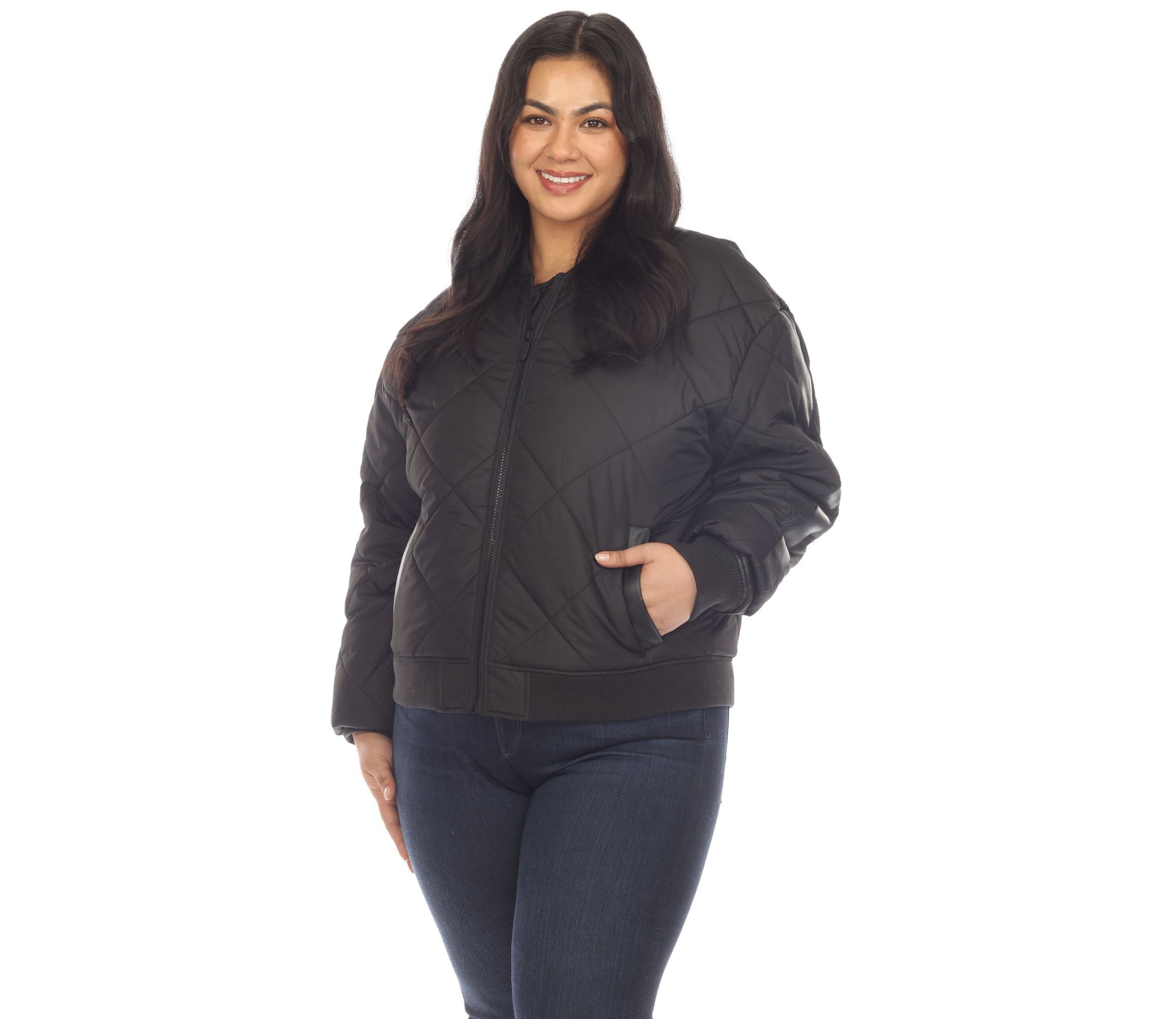 Plus Size Lightweight Diamond Quilted Puffer Bomber Jacket