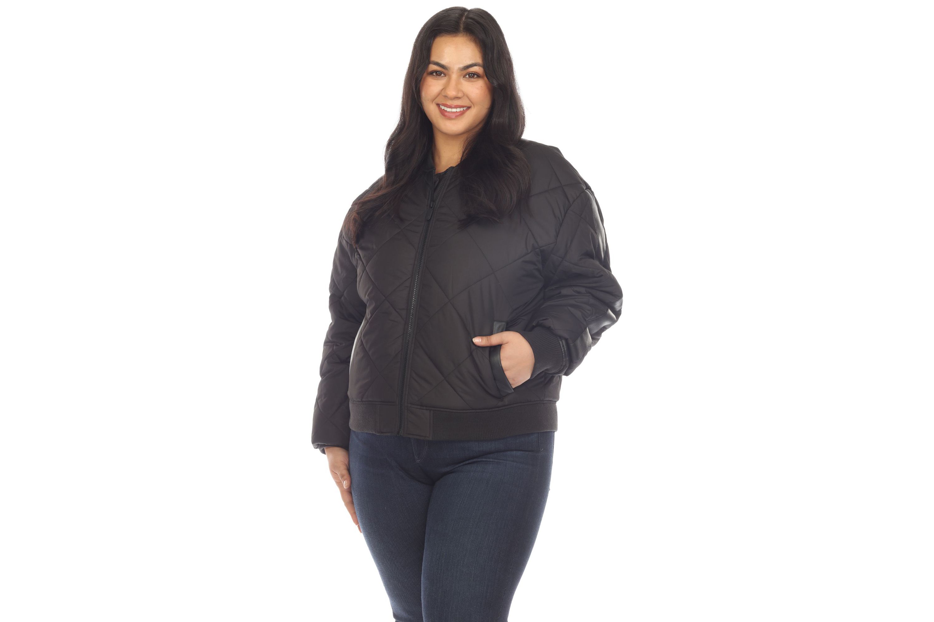 Plus Size Lightweight Diamond Quilted Puffer Bomber Jacket