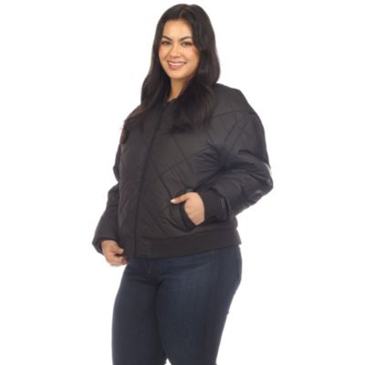 Plus Lightweight Diamond Quilted Puffer Bomber Jacket